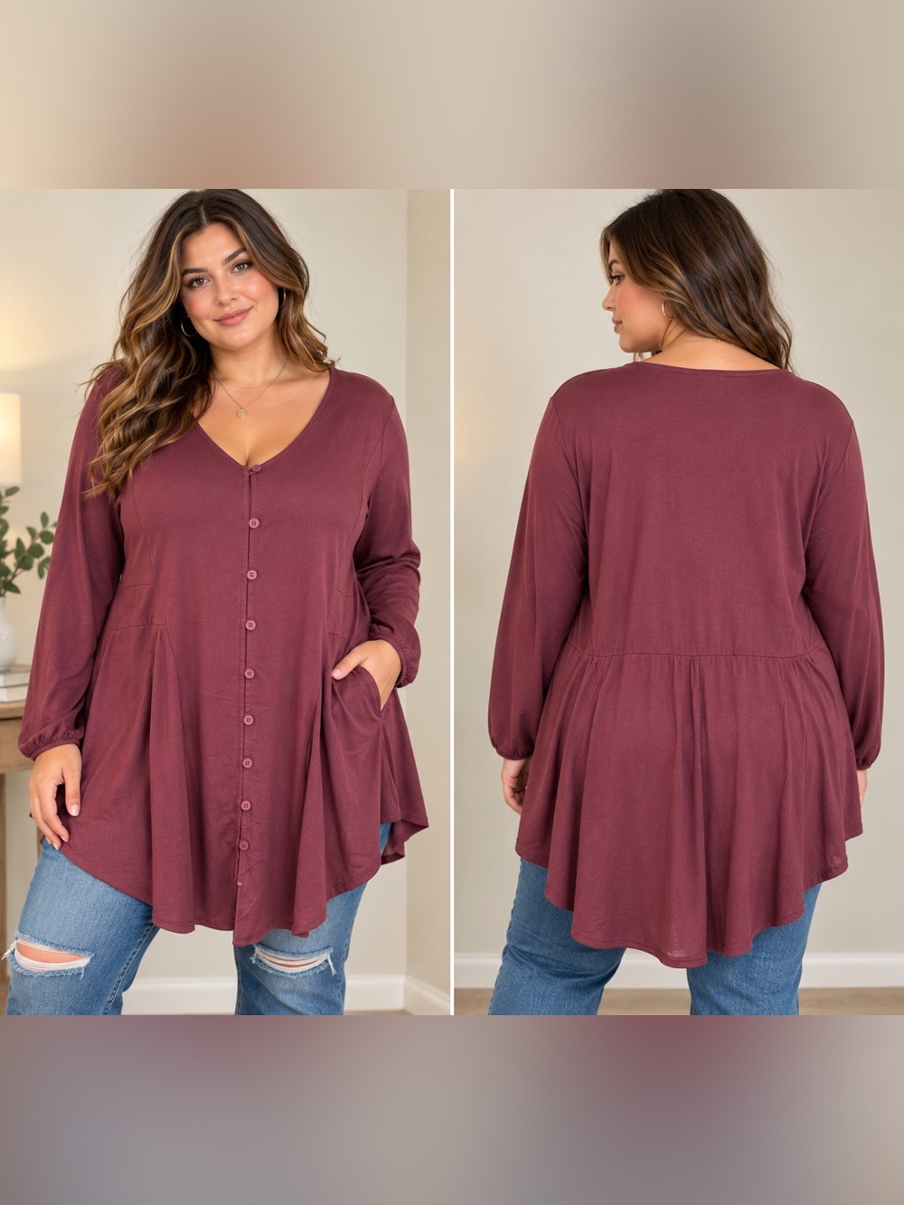 Torrid Burgundy Button Front Swing
Tunic Top Size 1 14/16